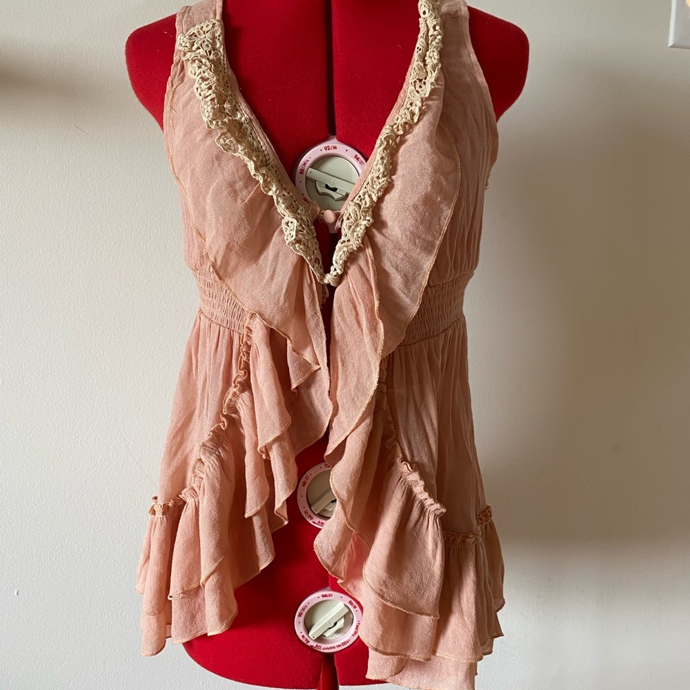 Sexy Romantic Blush Cream Ruffle Lace Tunic Top